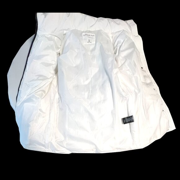 NWT London Fog White Belted Puffer Jacket, Faux Fur Hood, Size M - Winter Coats - Picture 6 of 9